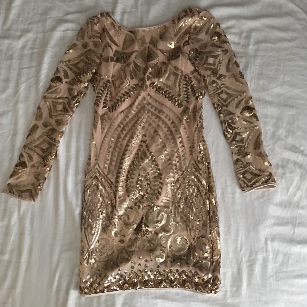 Windsor Gold Sequence Long Dleeved Dress, Size L